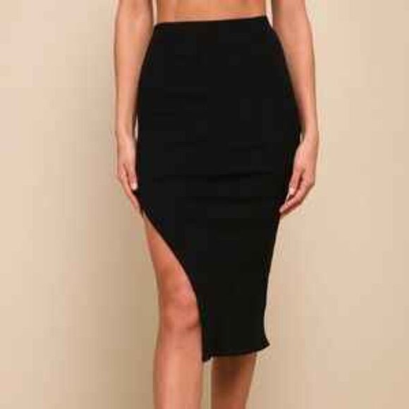 Lulus Black Ribbed Midi Skirt size M - Picture 2 of 7